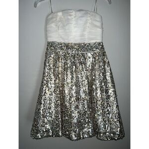 SEQUIN HEARTS Ivory Gold sequins Strapless Prom Dance Dress Juniors 5 Small S